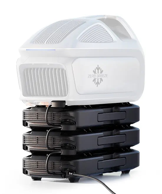 Three Mark 3 batteries are stacked to extend runtime, ensuring longer use.