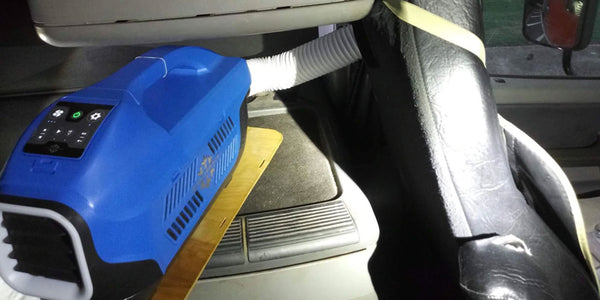 Using the ZERO BREEZE portable electric powered air conditioner in a trailer.