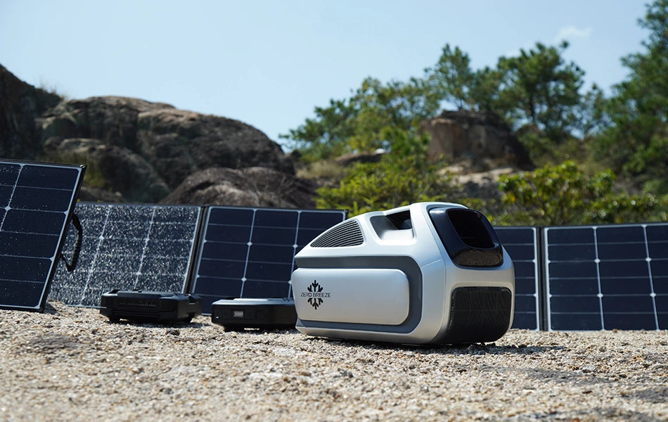 Mark 3 is connected to batteries and solar panels for off-grid cooling.